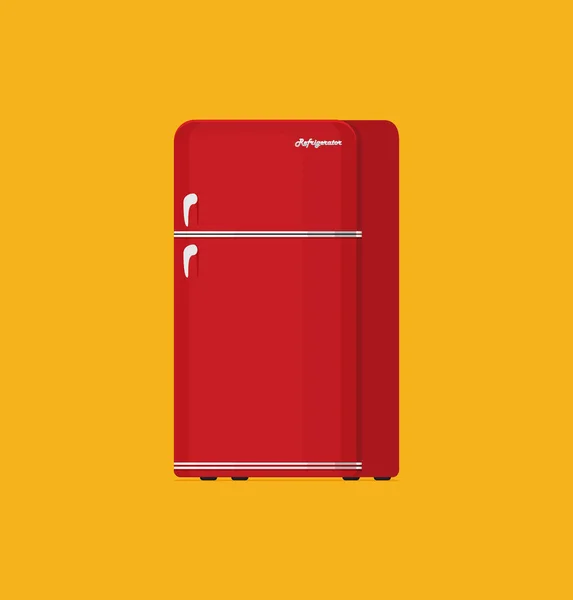 红色复古冰箱在黄色背景 — 图库矢量图片