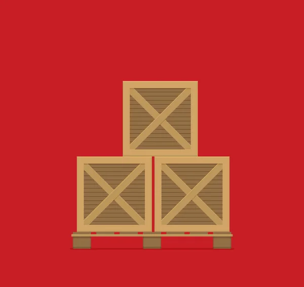 Drie Houten Kisten Rode Achtergrond — Stockvector