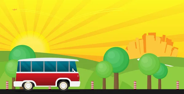 赤い旅行バス 観光の概念上の旅 — ストックベクタ