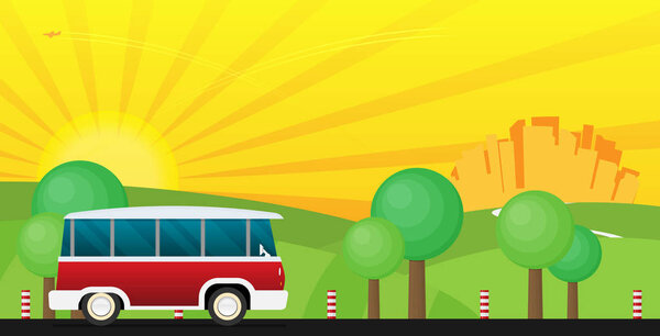 journey on red travel bus, tourism concept 