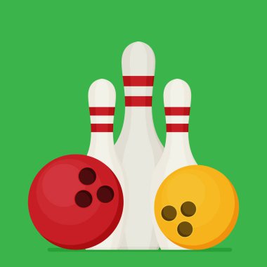 bowling topları ve ninepins yeşil zemin üzerine 