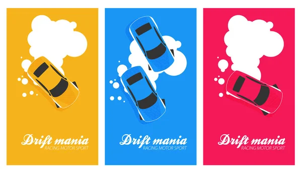 Coches Deriva Ilustraciones Vectoriales Minimalistas Conjunto — Archivo Imágenes Vectoriales