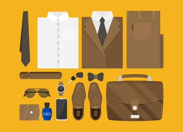 cartoon flat lay of male clothes and accessories