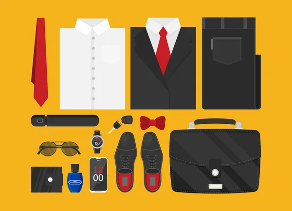cartoon flat lay of male clothes and accessories