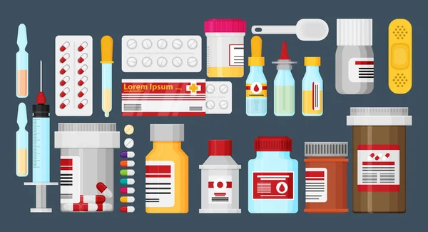Μινιμαλιστική Διανυσματικά Εικονογράφηση Της Ιατρικής Αντικείμενα Χάπια Βάζα Κλπ — Διανυσματικό Αρχείο