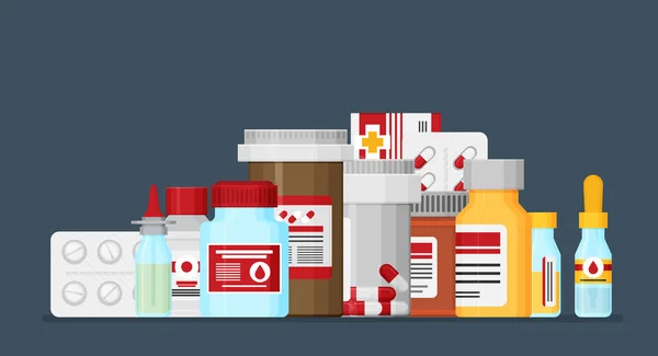 Illustration Vectorielle Minimaliste Des Objets Médecine Pilules Pots Etc — Image vectorielle