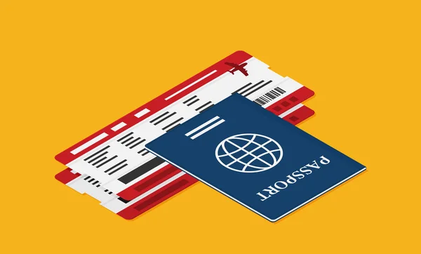 Pasaporte Con Tarjetas Embarque Sobre Fondo Amarillo — Vector de stock