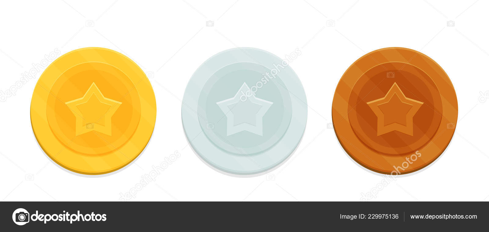 Set Cartoon Gold Silver Bronze Medals Vector Image By C Mix3r Vector Stock