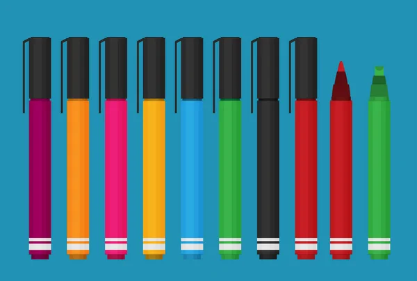 Various Colorful Felt Pens Row — Stock Vector