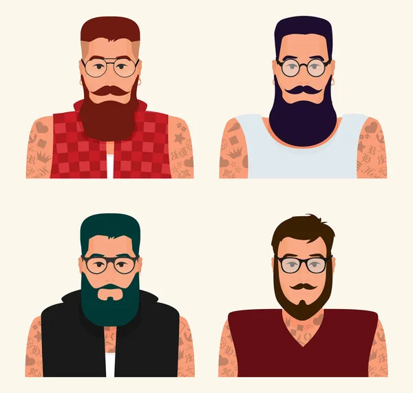 Χαρακτήρες Hipster Επίπεδη Κινουμένων Σχεδίων Εικονογραφήσεις Φορέα Που — Διανυσματικό Αρχείο