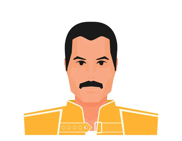 Ünlü Rock Müzisyeni Freddie Mercury Düz Vektör Çizim — Stok Vektör