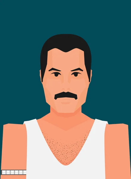 Flat Vector Illustration Famous Rock Musician Freddie Mercury — Stock Vector