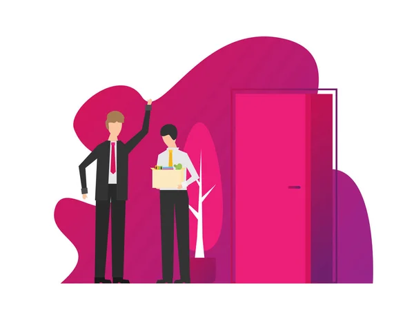上司とオフィスのドアのボックスで従業員の解雇の概念ベクトル イラスト — ストックベクタ