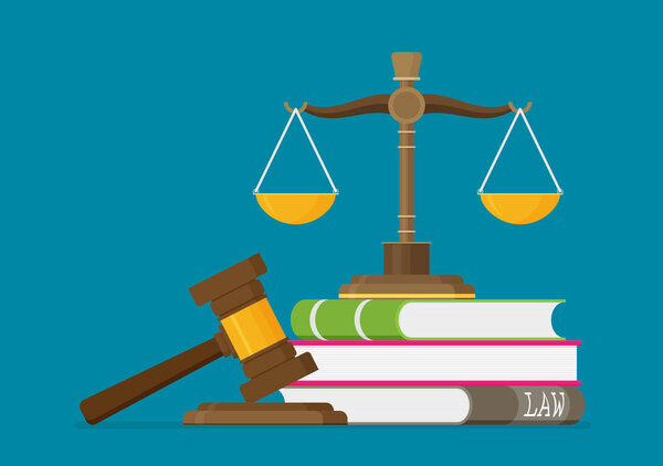 Vector illustration of law scales and justice hammer 
