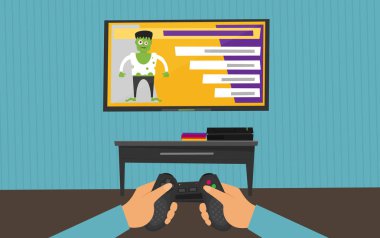 Video oyunu afişi vektör illüstrasyonu, konsol kavramı