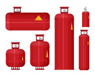 Beyaz arka plan üzerinde izole çeşitli gaz tankları