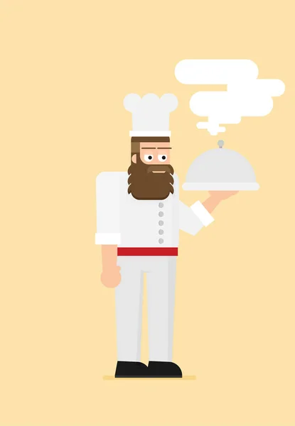 Chef Masculino Sosteniendo Sendero Con Comida Sobre Fondo Color — Vector de stock