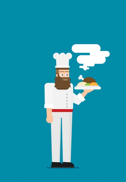 Chef Masculino Sosteniendo Sendero Con Comida Sobre Fondo Color — Vector de stock