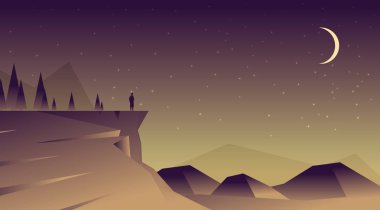 adam ay uçurumun üzerinde ayakta ile gece manzarası