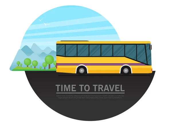 Bus Viaje Con Tiempo Escritura Para Viajar — Vector de stock