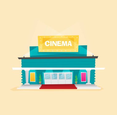 sinema binası ile stilize afiş, vektör illüstrasyon