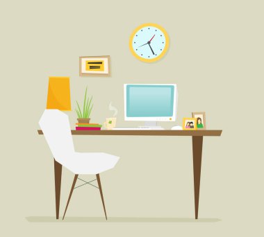 bilgisayar, vektör illüstrasyon ile işyeri şık simgesi