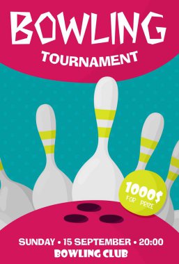 Bovling turnuvası için düz stil vektör poster şablonu