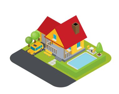 Ev. düz stil vektör çizim