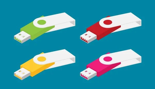 Isométrico Usb Flash Set Vetor Ícone Para Web Design Isolado — Vetor de Stock