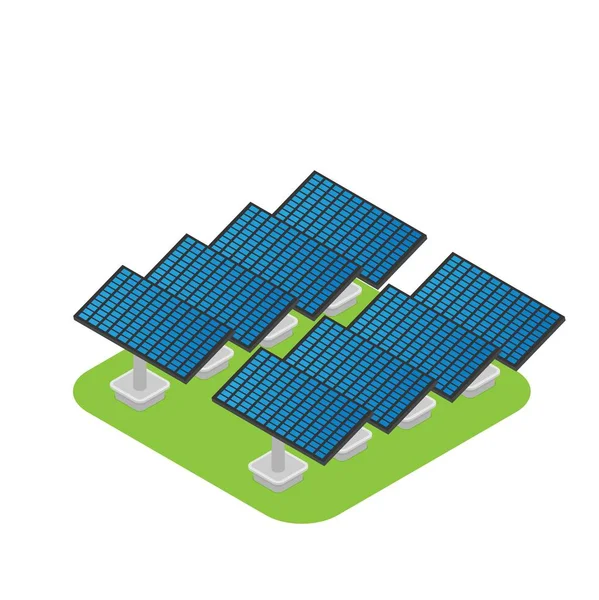 Isometrische Plat Concept Vector Buiten Zonnepanelen — Stockvector