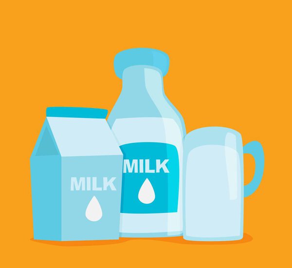 Flat vector milk icon set isolated on color background 