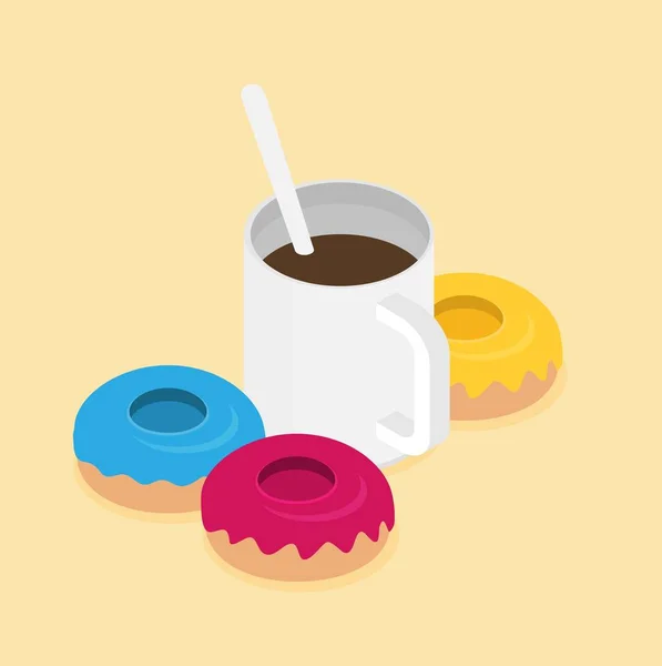 Coffee Cup Donuts Isometric Vector — Stock Vector