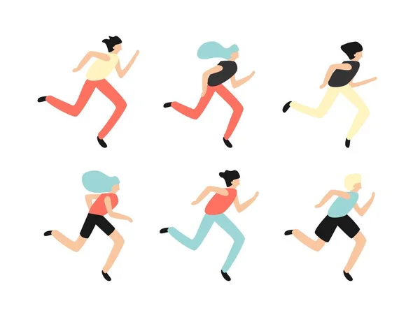 Running People Group Motion Training Outdoor Flat Vector — Stock Vector