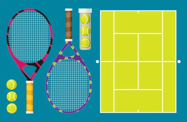 Juego Vectorial Raquetas Tenis Pelotas Tenis — Archivo Imágenes Vectoriales