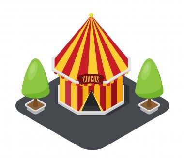 Sirk çadırı vektörü izometrik, düz tasarım