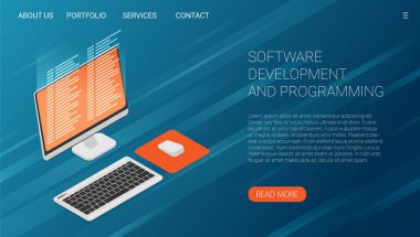 Yazılım geliştirme ve programlama, dizüstü bilgisayardaki program kodu, büyük veri işleme, izometrik hesaplama