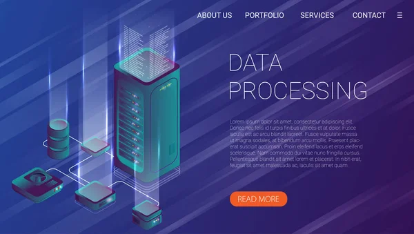 Konzept Der Big Data Verarbeitung Energiestation Der Zukunft Serverraum Rack — Stockvektor