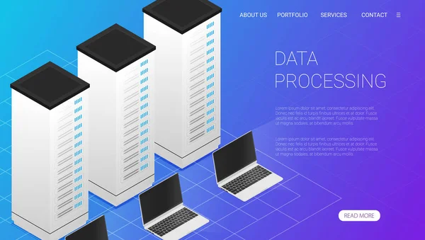 Concepto Procesamiento Big Data Estación Energía Del Futuro Estante Sala — Vector de stock