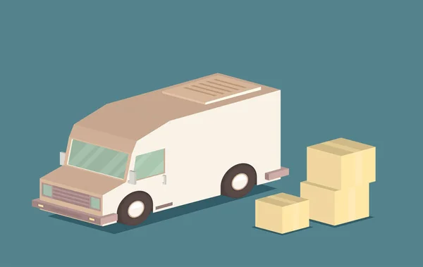 Lieferwagen Und Kartonverpackung Isometrisches Symbol Vektorillustration — Stockvektor