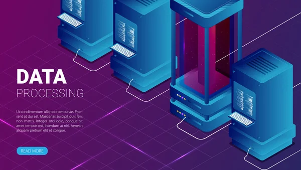 Concepto Procesamiento Big Data Estación Energía Del Futuro Estante Sala — Vector de stock