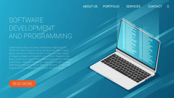 Desarrollo Programación Software Código Programa Pantalla Del Ordenador Portátil Procesamiento — Archivo Imágenes Vectoriales
