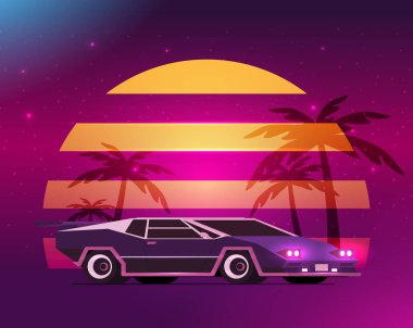 Geçmişe dönük, 80 'lerin tarzı bilim kurgu geçmişi. Fütürist araba.