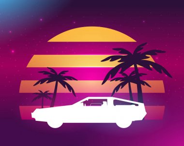 Geçmişe dönük, 80 'lerin tarzı bilim kurgu geçmişi. Fütürist araba.