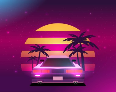 Geçmişe dönük, 80 'lerin tarzı bilim kurgu geçmişi. Fütürist araba.