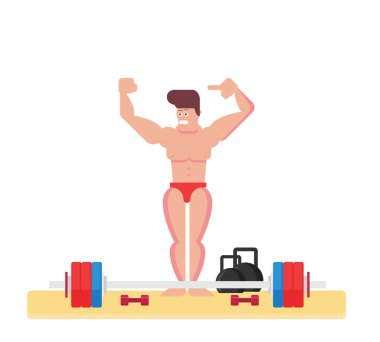 Komik karikatür vücut geliştirmeci. Düz vektör-vektör