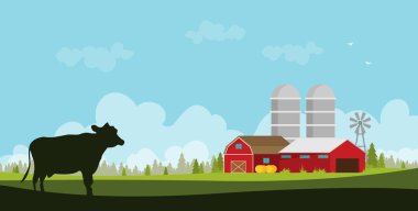 Çiftlik daire peyzaj. Doğal arka plan, organik çiftlik ürünleri. -Vektör