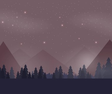 Peyzaj ile düz vektör afiş. Arka plan illüstrasyon-vector