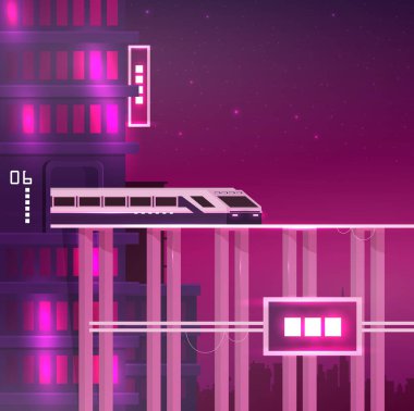 Demiryolu üzerinde Retro gelecek tren. Vektör seyahat kavramı arka plan