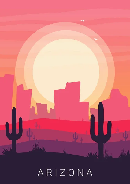 Western desert landscape at sunset vector illustration. - Vector