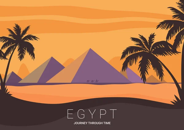 Vista Del Desierto Egipto Pirámides Plana Vector Ilustración Vector — Archivo Imágenes Vectoriales